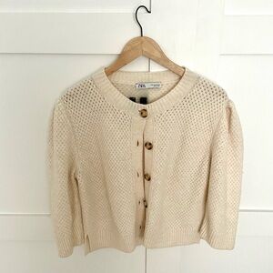 Zara Cream Chunky Knit Cardigan Sweater